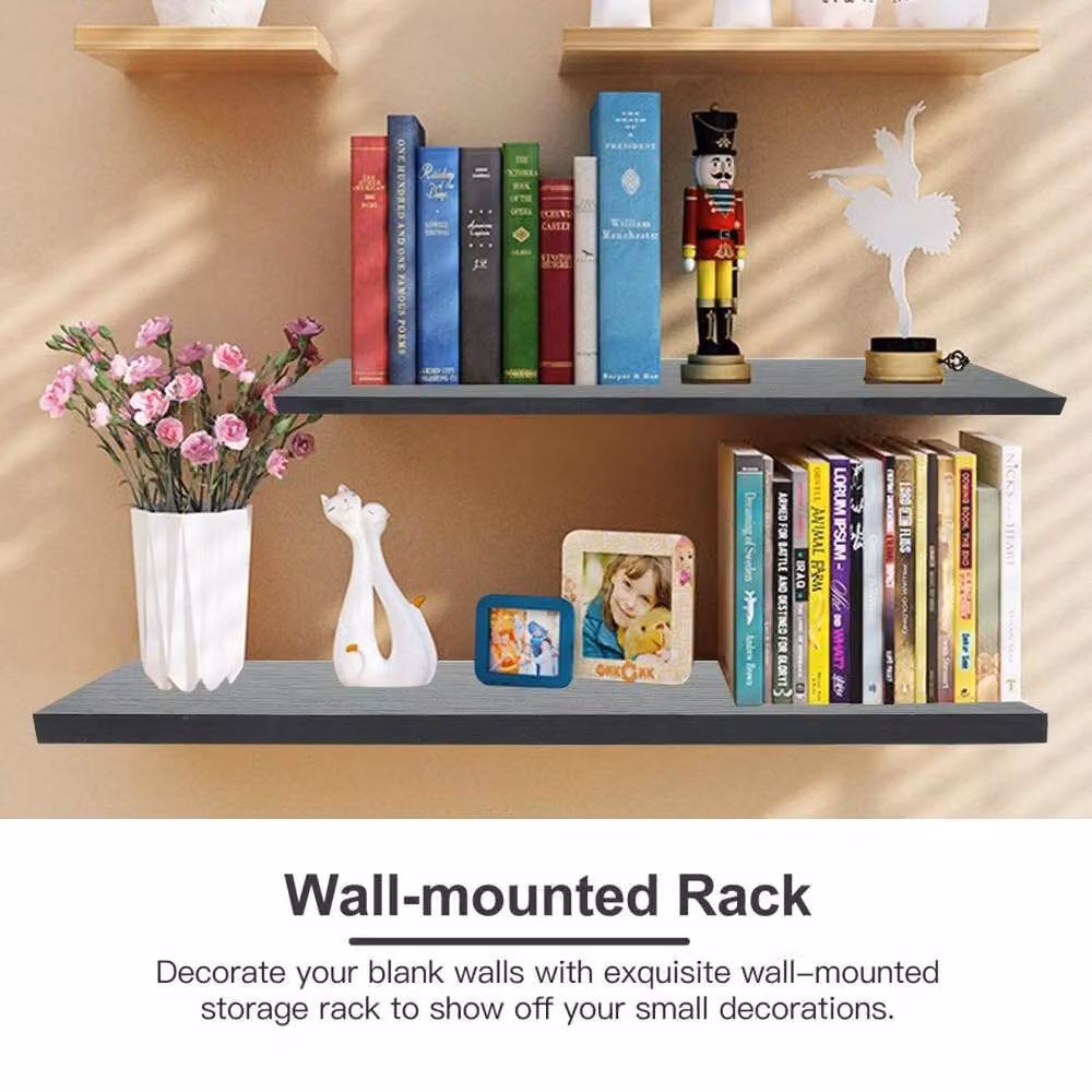 SPETLEK 4-Piece Set of Rustic Black Wooden Floating Wall Mounted Shelves – 3