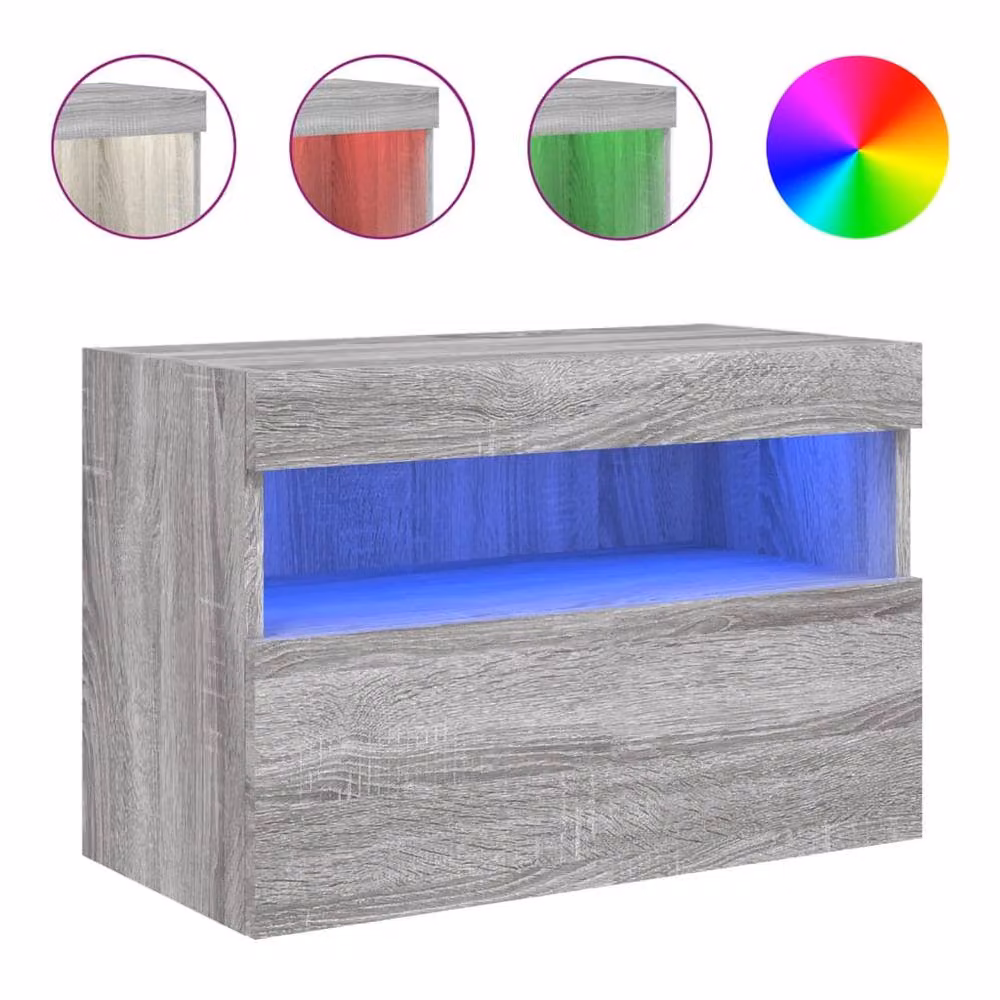 Berkfield Home TV Wall Cabinet with LED Lights in Grey Sonoma, W/D/H: 60 x 30 x 40 cm – 3