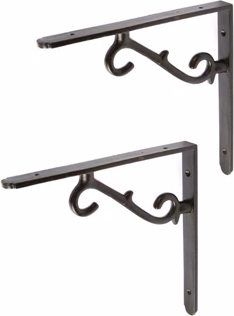 Hammer and Tongs Scroll Iron Shelf Bracket, Black, Pack of 2