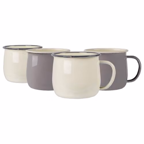 Argon Tableware Enamel Belly Mugs, Grey, Set of 4, 375ml