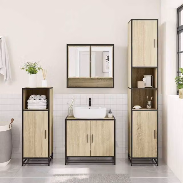 Berkfield Home 3 Piece Bathroom Furniture Set in Sonoma Oak and Beige