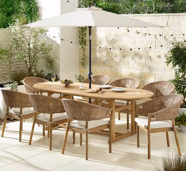 FurnitureboxUK Hamburg Asa 8 Chair Extendable Garden Dining Set in Natural Acacia Wood