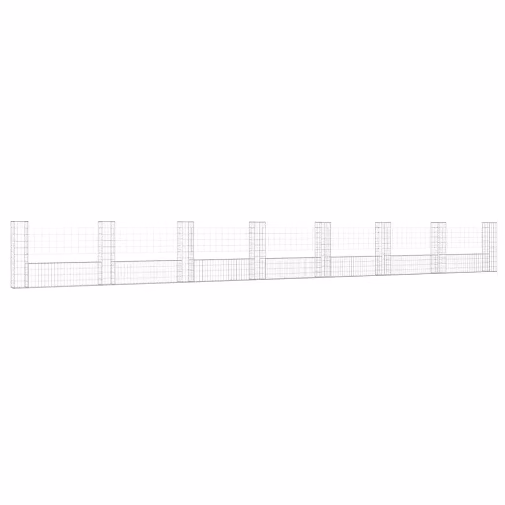 Berkfield Home U-shape Gabion Basket with 8 Posts in Silver, W/D/H: 860 x 20 x 100 cm