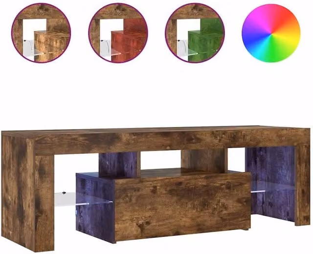 Berkfield Home TV Cabinet with LED Lights in Smoked Oak Brown, W/D/H: 120 x 35 x 40 cm – 1