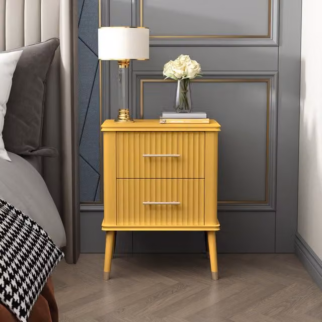 Cozzano 2 Drawer Mid-Century Bedside Table in Yellow