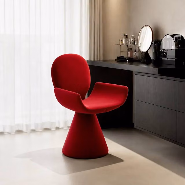 STILVORA Modern Red Velvet Rotatable Dressing Stool with Upholstered Frame – 1