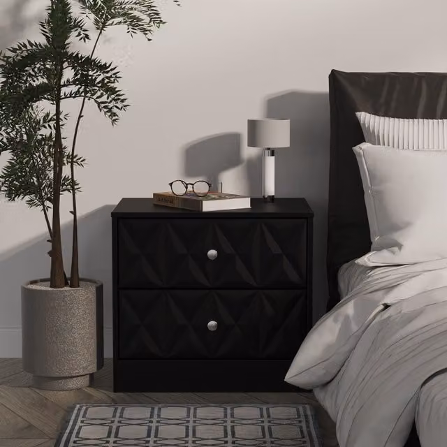 Ready Assembled 2 U Memphis 2 Drawer Side Table in True Black