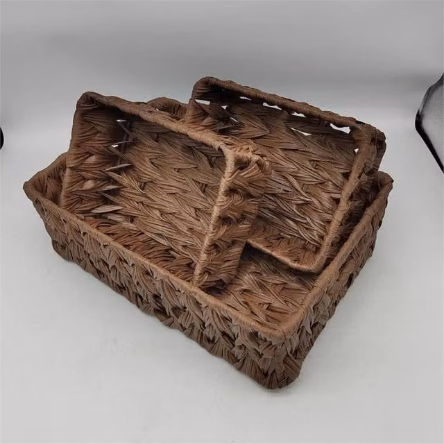 Nordara Brown Open Weave Wicker Bathroom Storage Organiser