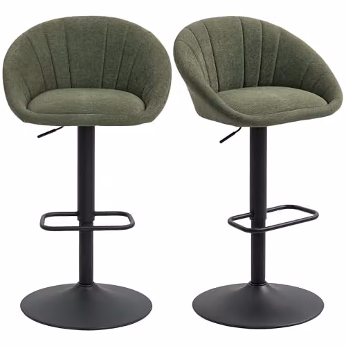 HOMCOM Set of 2 Swivel Bar Stools in Green Fabric with Metal Footrest