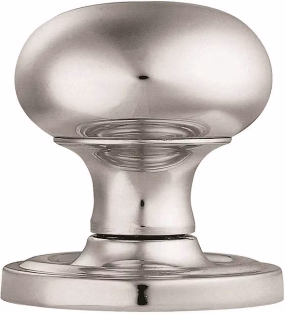 Loops Pair of Mushroom Mortice Door Knobs with Concealed Rose in Polished Chrome, 59mm Diameter