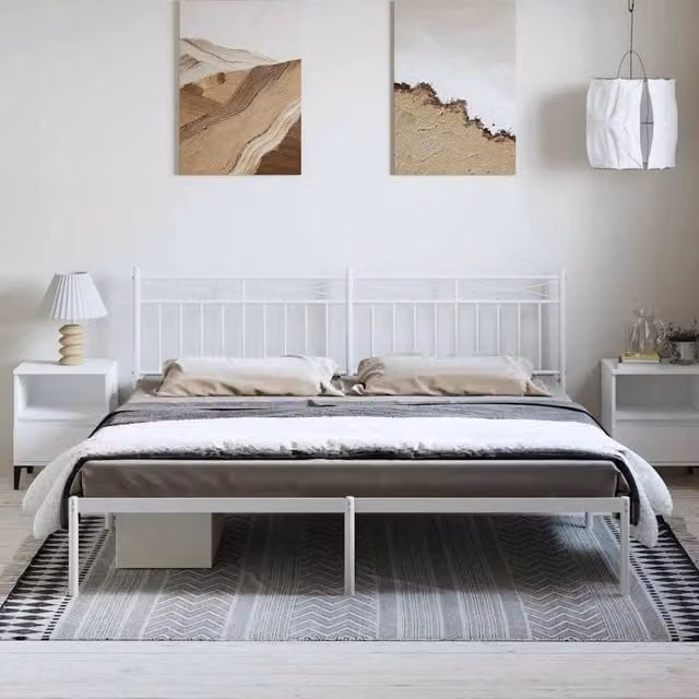 Berkfield Home Metal Bed Frame with Headboard in White, W/D/H: 183 x 91 x 187 cm