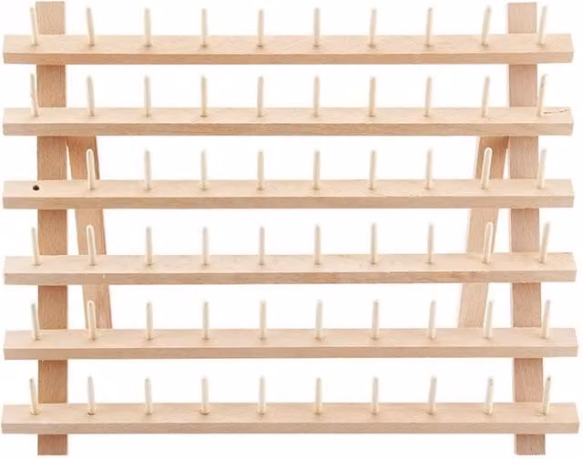 SPETLEK 60 Spool Beech Wood Thread Rack in Brown, Foldable for Wall or Desk Storage, W/D/H: 40 x 32 x 16 cm