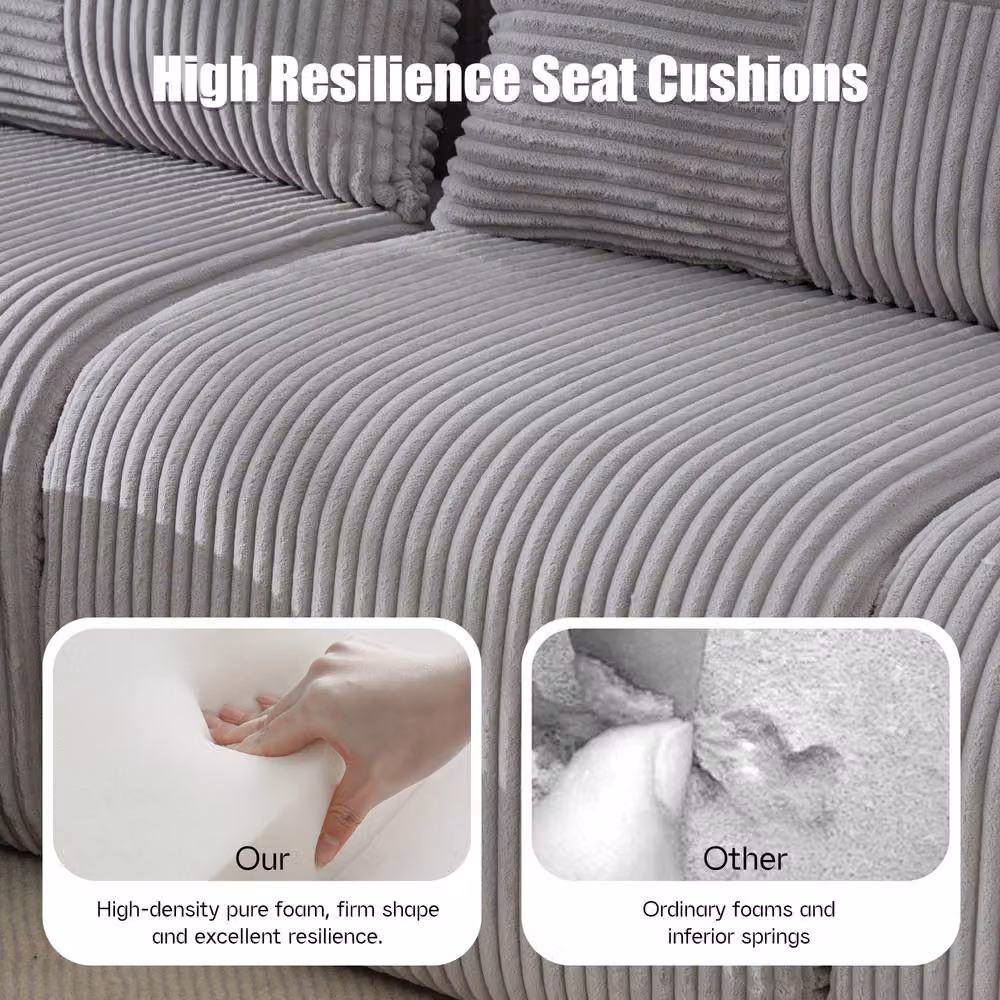 BTM Modular 2 Seater Corduroy Sofa with Cup Holders, Grey, W/D/H: 200 x 80 x 80 cm – 3
