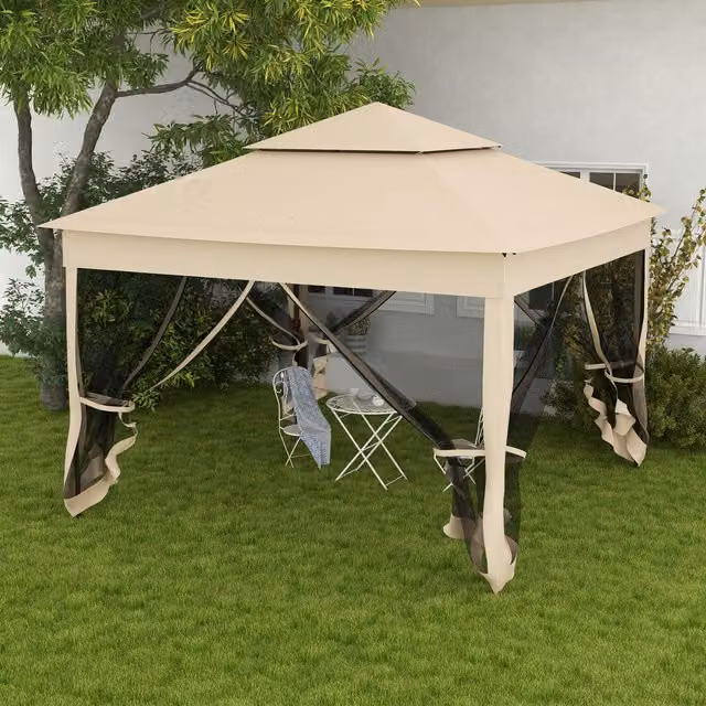 Outsunny Metal Pop Up Party Canopy Gazebo, Cream
