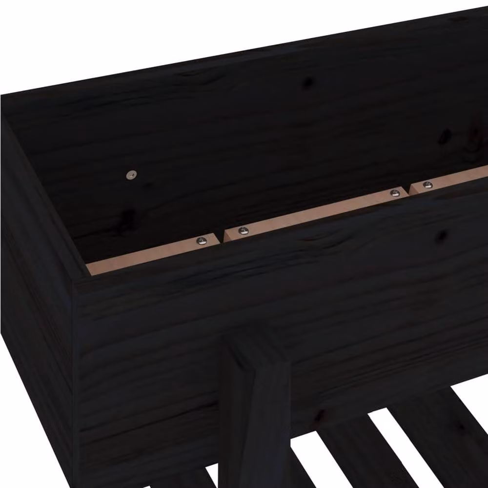 Berkfield Home Black Solid Wood Pine Garden Planter Tub W: 62 cm, D: 30 cm, H: 69 cm – 6