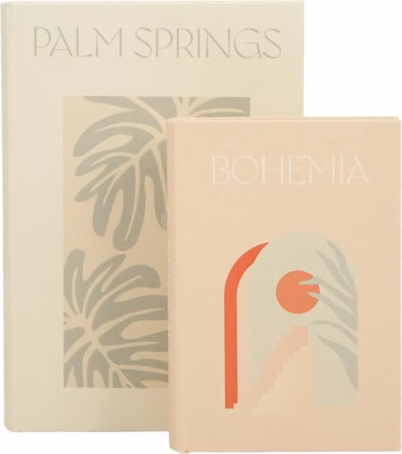 Bohemia Set of 2 Floral Beige Rectangular Tabletop Book Boxes