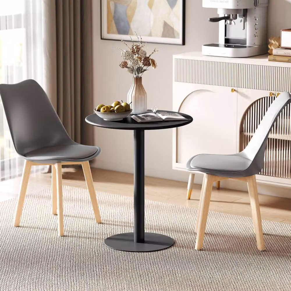 STILVORA Round Dining Table for Two with Black Matt Metal Base – 2