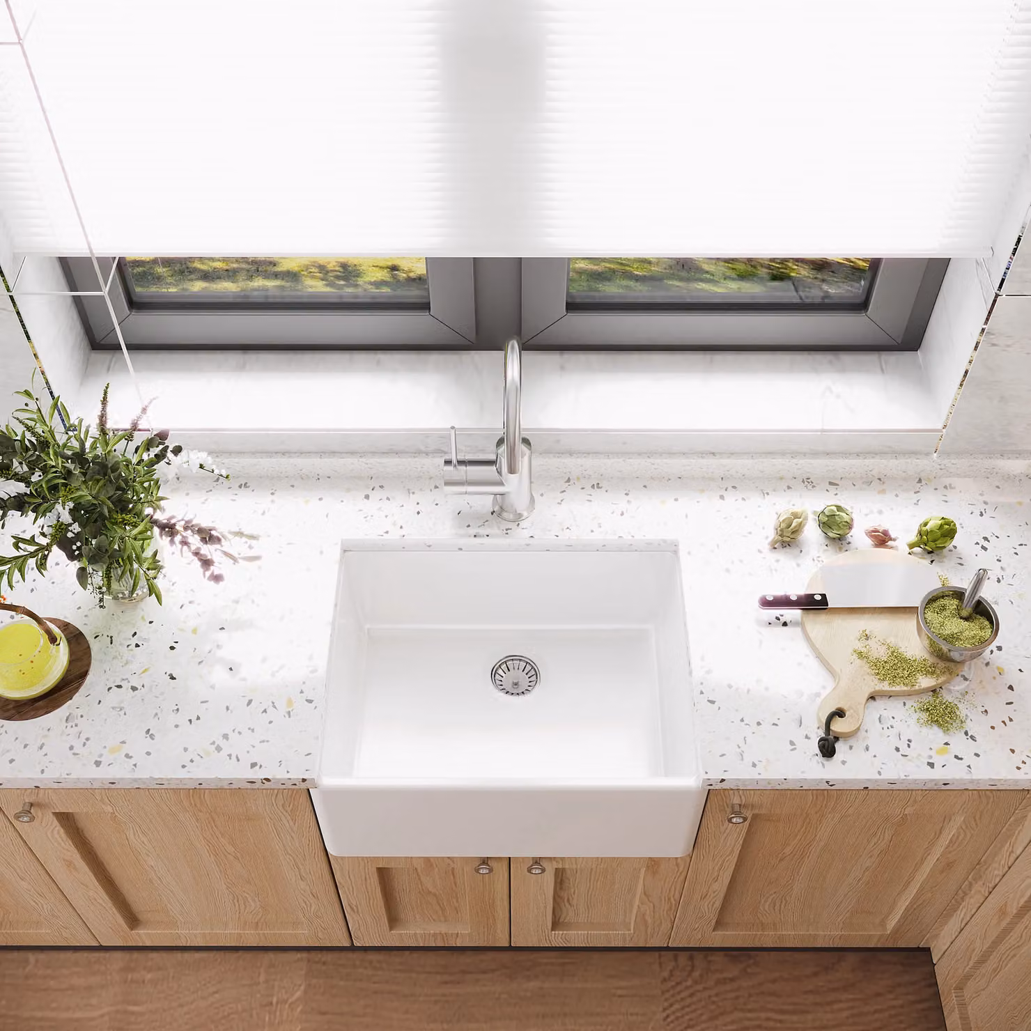 Balterley Single Bowl Butler Kitchen Sink in White, W: 59.5 cm, D: 45 cm, H: 22 cm – 3