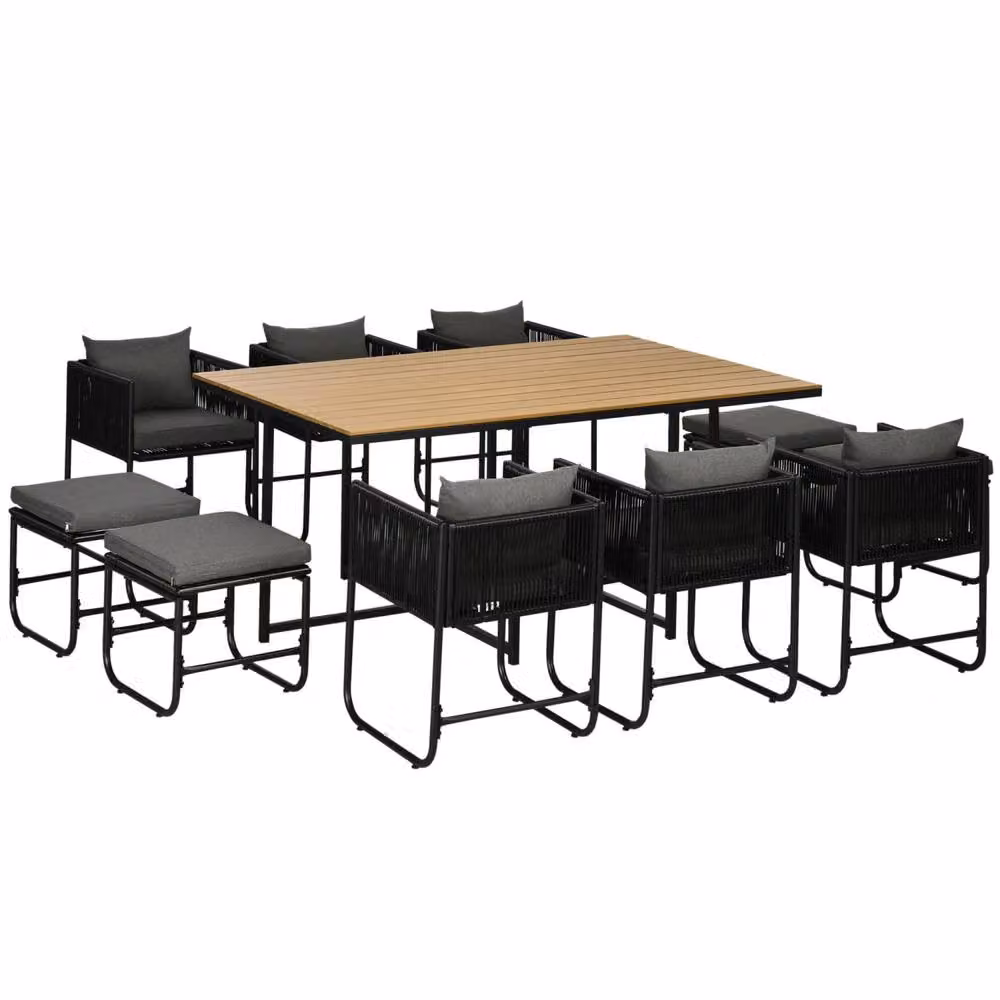 Wyld Haus Latata 10 Seater Black Rattan Style Cube Garden Dining Set with Natural Stools – 2