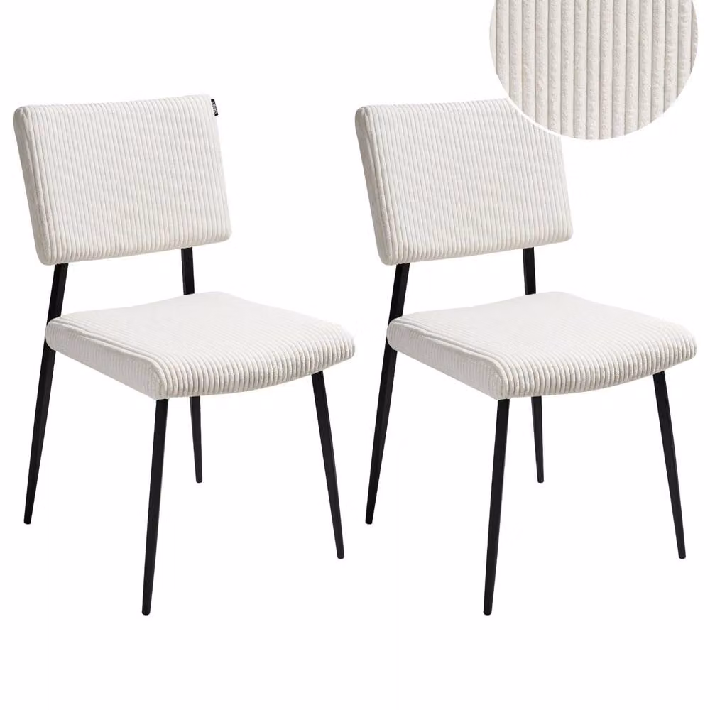 Wyld Haus Set of 2 Modern White Corduroy Upholstered Dining Chairs with Metal Frame – 2