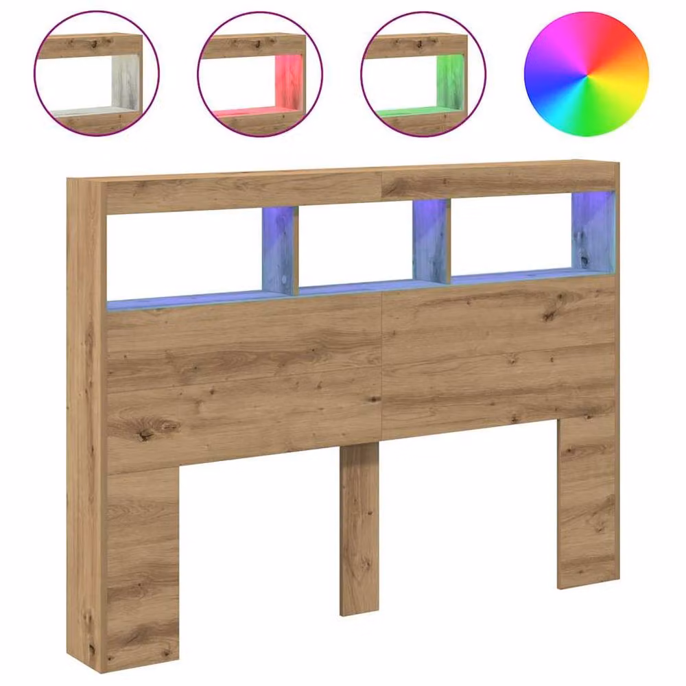 Berkfield Home Headboard Cabinet with Integrated LED in Artisan Oak Brown, W: 140 cm, D: 17 cm, H: 102 cm – 3