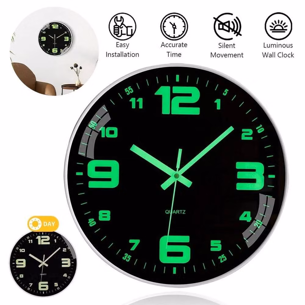 EONLION Large Round Analog Wall Clock in Black, Diameter: 30.48 cm – 5