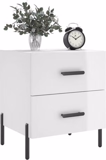 Berkfield Home Modern High Gloss White Bedside Cabinets, Set of 2, W: 40 cm, D: 35 cm, H: 47.5 cm
