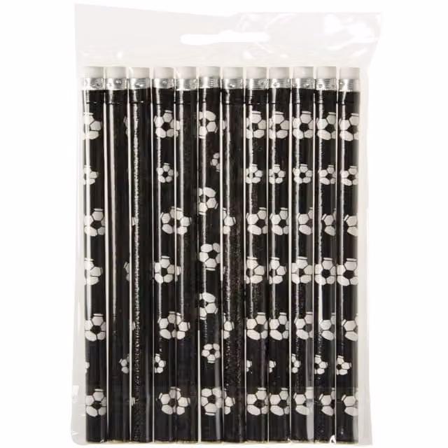 LG-Imports Pack of 12 White and Black Football Design Graphite School Pencils with Eraser