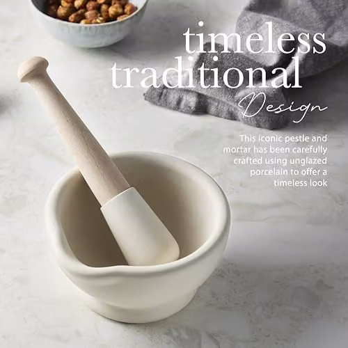 Milton Brook White Vitrified Porcelain Mortar and Pestle Set with Ergonomic Grip, Diameter: 13.35 cm – 4
