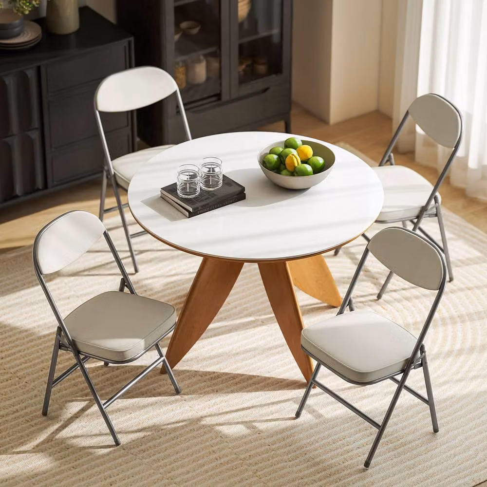 STILVORA Set of 4 White Corduroy Upholstered Folding Chairs with Metal Frame – 7