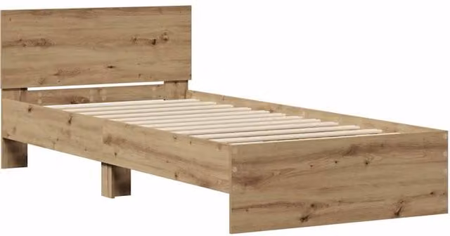 Berkfield Home Artisan Oak Bed Frame with Headboard in Brown, W/D/H: 190 x 75 x 31 cm – 1