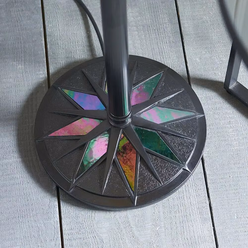 Loops Tiffany Twin Floor Lamp with Black Stem and Multicolour Retro Stained Glass Shades – 3