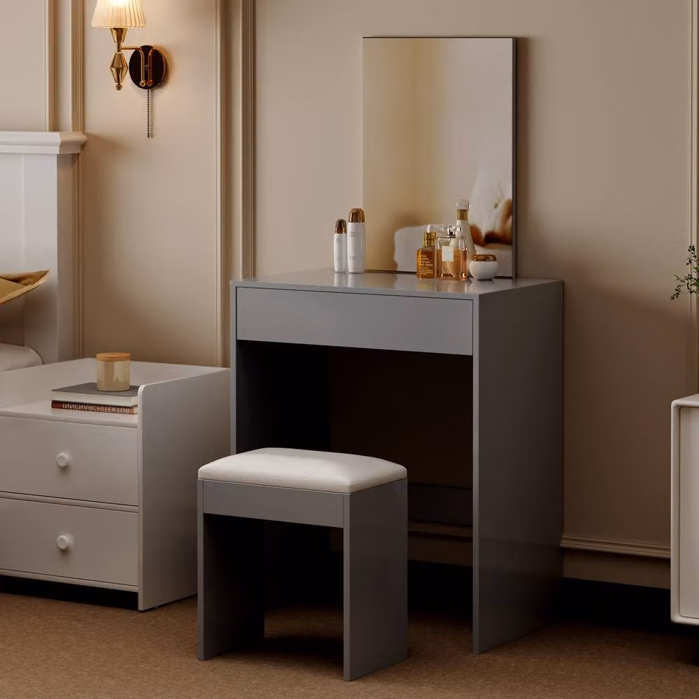 MCC Direct Tampa Dressing Table and Stool with Large Mirror and Drawer in Grey – 3