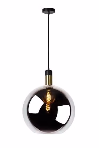 Lucide Julius Dimmable Adjustable Height Vintage Pendant Light in Grey and Gold/Brass, Diameter: 40 cm – 1