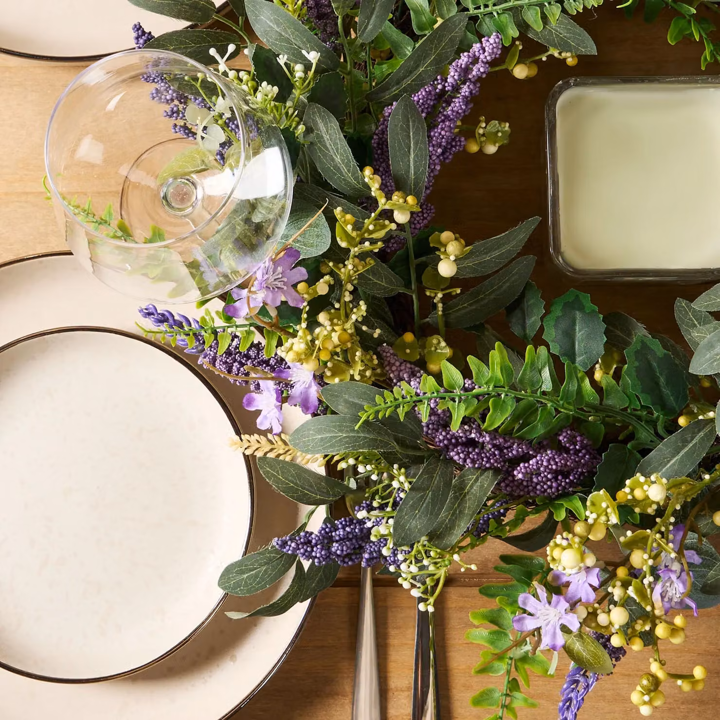 OHS Purple Lavender Artificial Floral Wreath for Spring and Summer Decoration, W/D/H: 50 x 50 x 50 cm – 7