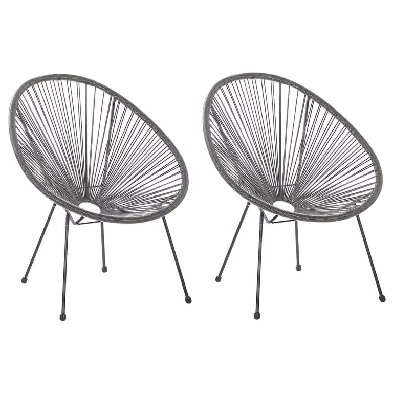 Wyld and Coco Two Seat Papasan Chair Set in Dark Grey PE Rattan with Powder Coated Steel Frame