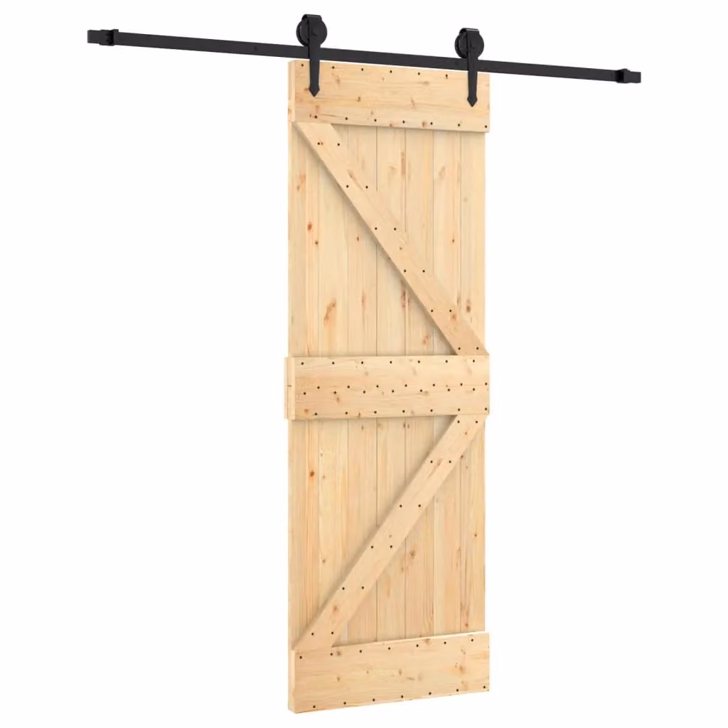 Berkfield Home Rustic Solid Wood Pine Sliding Door with Hardware Set, Brown, W: 70 cm, H: 210 cm