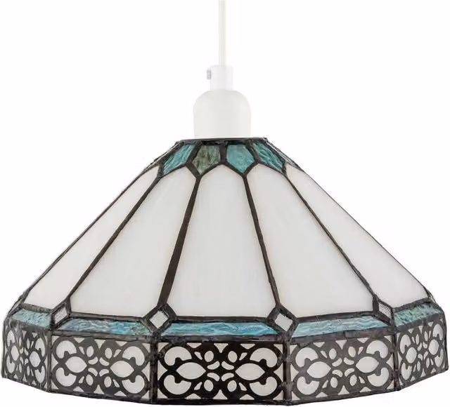 Happy Homewares Chic 1920s Shabby Chic Pendant Light Shade with Metal Scrollwork Decor in Multicolour Glass and Metal, Diameter: 30 cm – 1