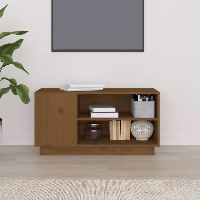 Berkfield Home Modern TV Cabinet in Honey Brown Solid Pine Wood, W/D/H: 80 x 35 x 40.5 cm