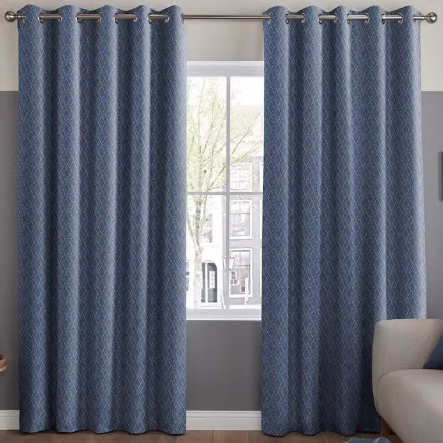 Simply Collection Blue Graphic Blackout Eyelet Fabric Panel Curtain