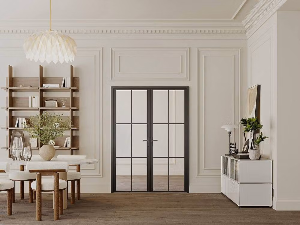 Vente-unique Double Swing Door with Aluminium and Tempered Glass, Black, H 204 x W 93 cm (2 units) – 2