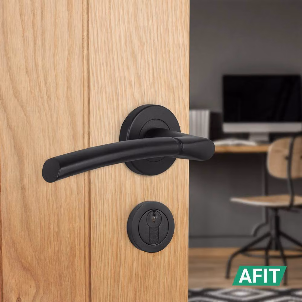 AFIT Matt Black Round Rose Door Handle with Double Cylinder and Internal Hinges, W: 15 cm x H: 15 cm – 4
