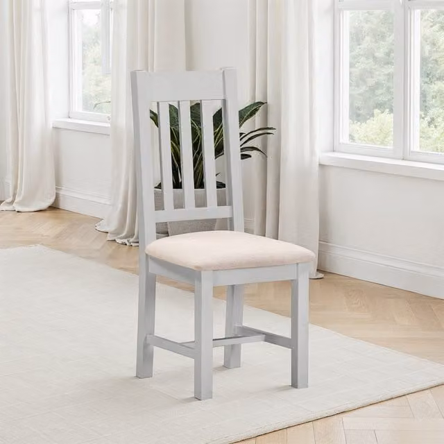 Seconique Windsor Slatted Dining Chairs, Set of 2, Grey Fabric and Wood