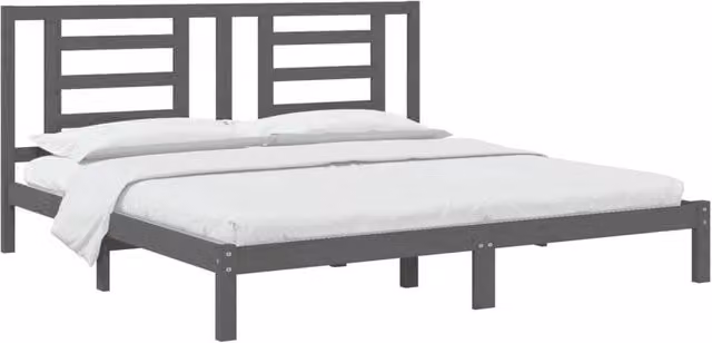 Berkfield Home Beautiful Bed Frame in Grey Solid Pine, W/D/H: 200 x 200 x 205.5 cm – 1