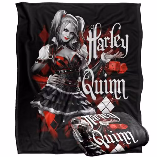 LOGOVISION Batman Arkham Knight Harley Quinn Dice Silky Touch Super Soft Fleece Throw Blanket, Multicolour, W: 127 cm x H: 152.4 cm