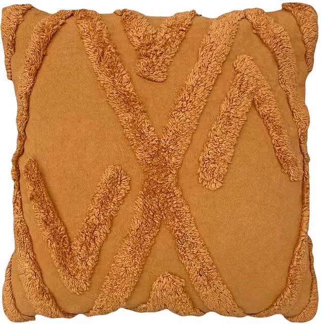 Kamjo Geometric Tufted Square Cotton Cushion in Orange and Yellow