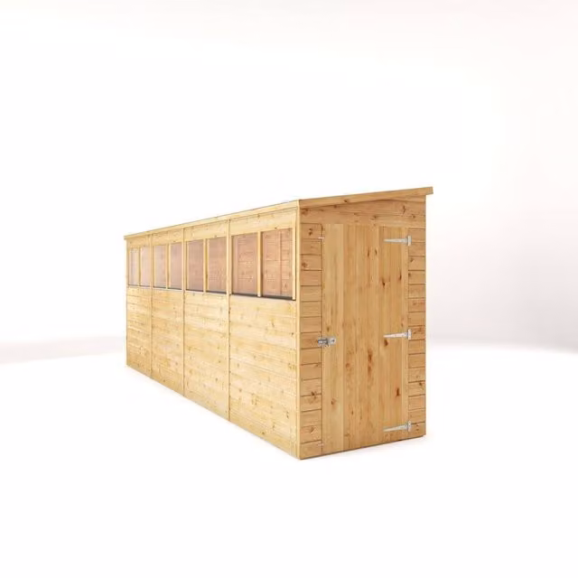 Mercia Modular Shiplap Pent Wood Storage Shed in Light Brown, W: 127.9 cm, L: 488 cm, H: 203.3 cm