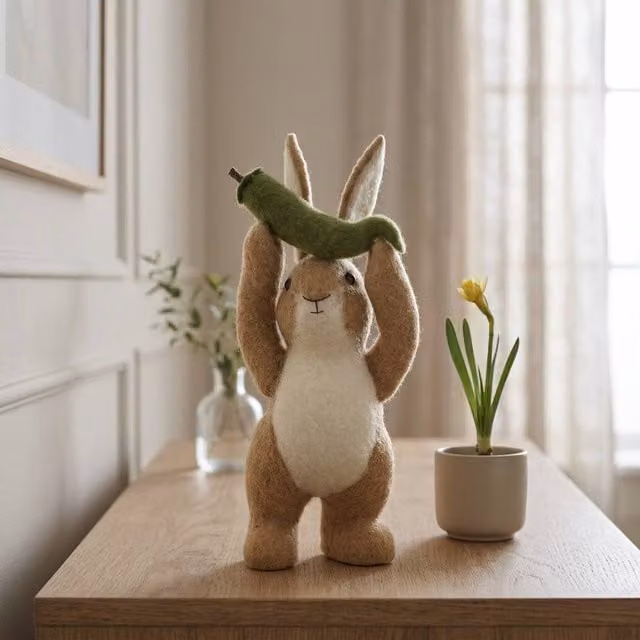 Garden Greatness Felt Rabbit with Green Pea Pod in Green and Brown