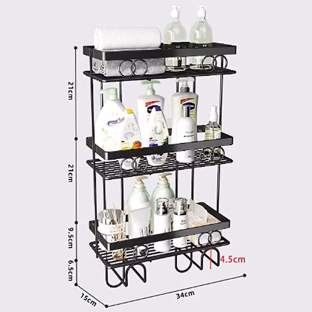VOGREX 3-Tier Large Over The Toilet Storage Shelf in Black – 2