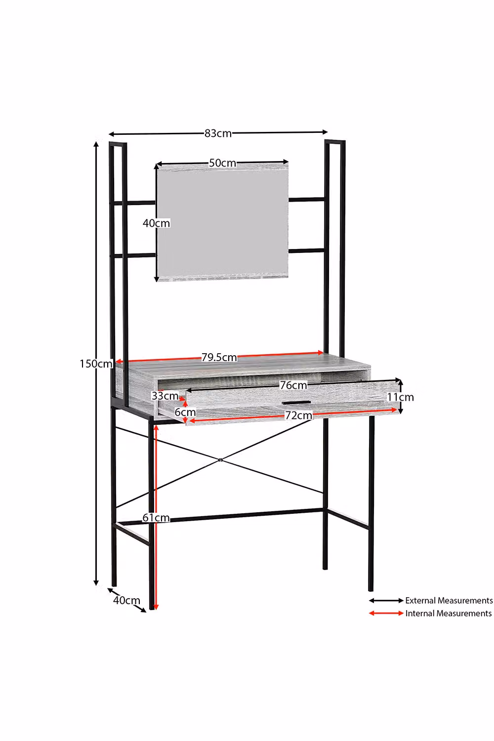 Vida Designs Brooklyn Industrial Dressing Table with 1 Drawer and Built-in Mirror in Grey – 3